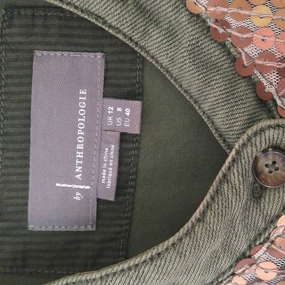 Anthropologie army green bronze metallic oversized shirt jacket size 8 - Picture 2 of 8